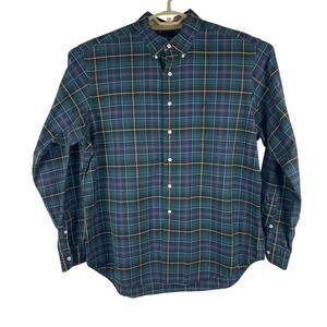 Ralph Lauren Green Blue Tartan Plaid Cotton Button Down Shirt Men's XL Preppy